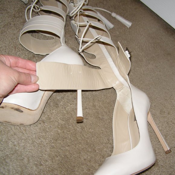 🔥 NEW size 8.5/39 Ganor Dominic Beige Leather Lace up Knee high Pumps - Picture 9 of 16